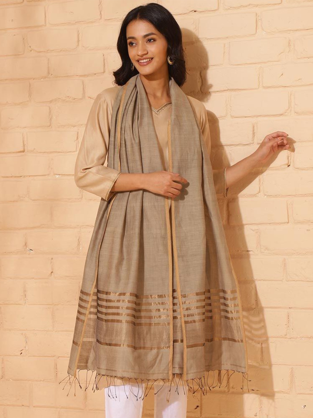 

Fabindia Women Woven Design Stole, Beige