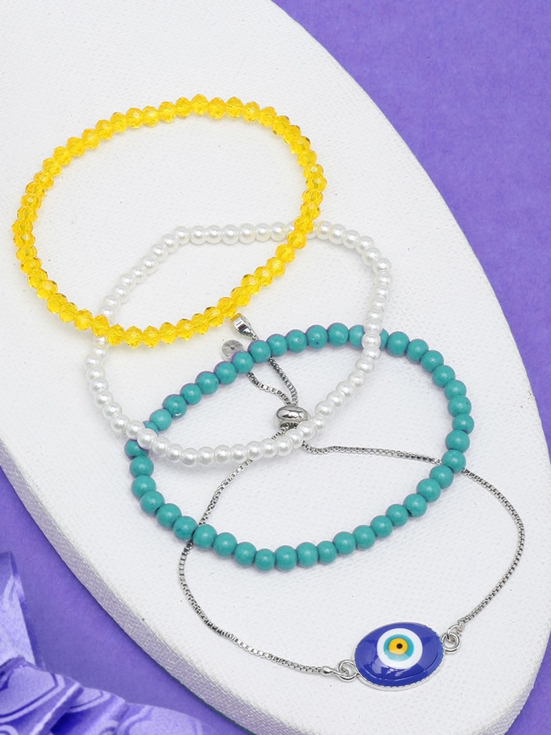 

KPOP Set of 4 Silver Plated Artificial Beads Charm Bracelet