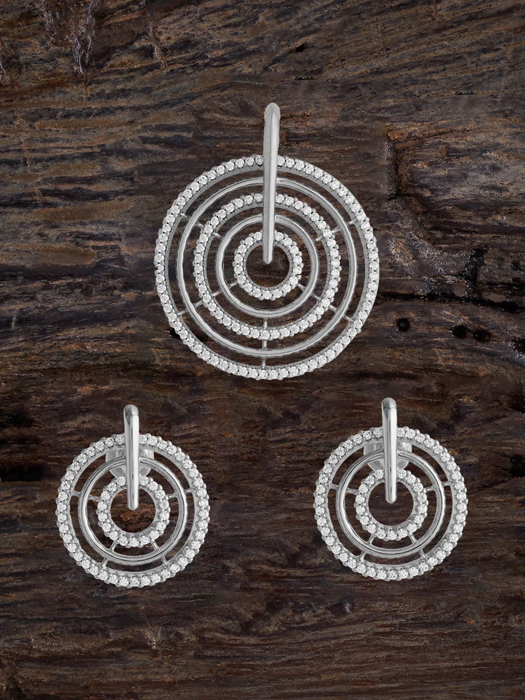 

Kushal's Fashion Jewellery Rhodium-Plated CZ Stone-Studded Jewellery Set, Silver