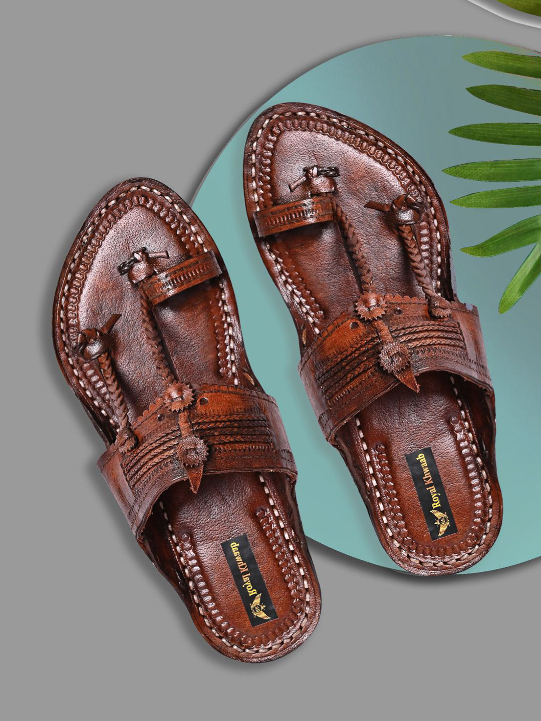 

ROYAL KHWAAB Men Ethnic Leather Comfort Sandals, Brown