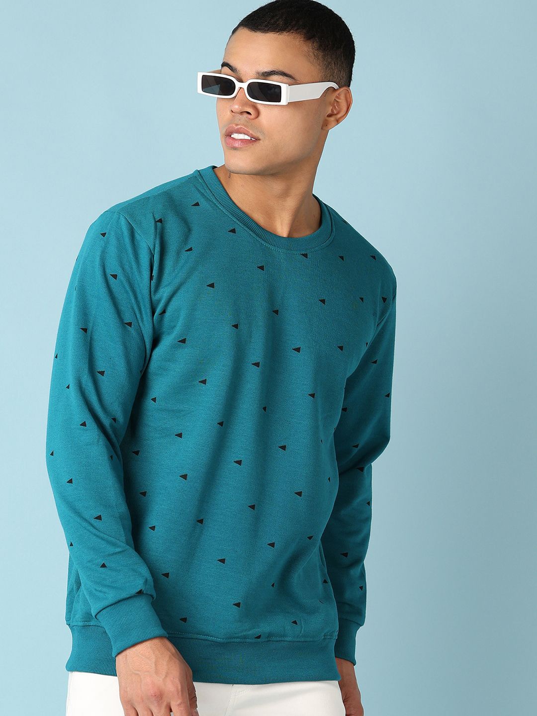 

V-Mart Men Conversational Printed Round Neck Cotton Pullover Sweatshirt, Teal