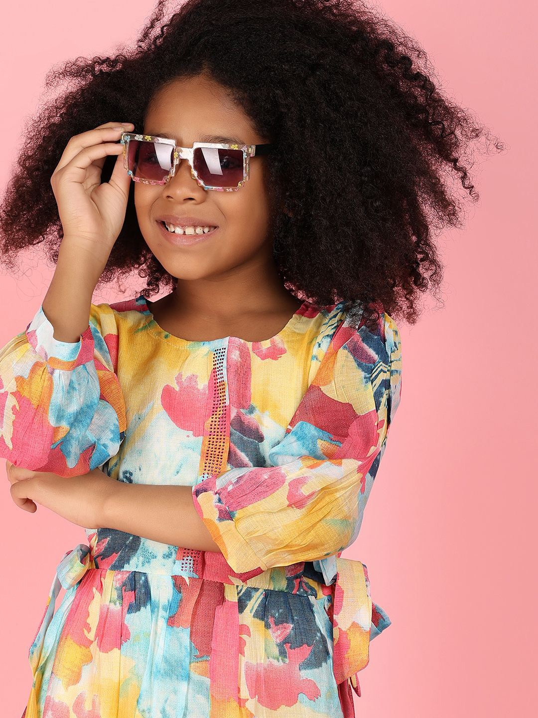 

V-Mart Girls Floral Print Fit & Flare Dress, Yellow
