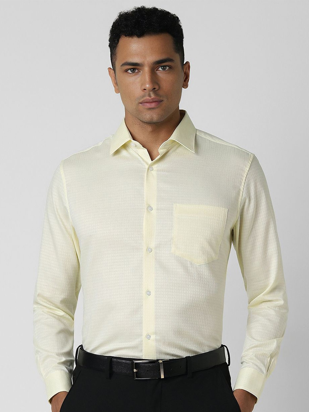 

Van Heusen Men Spread Collar Textured Cotton Formal Shirt, Cream