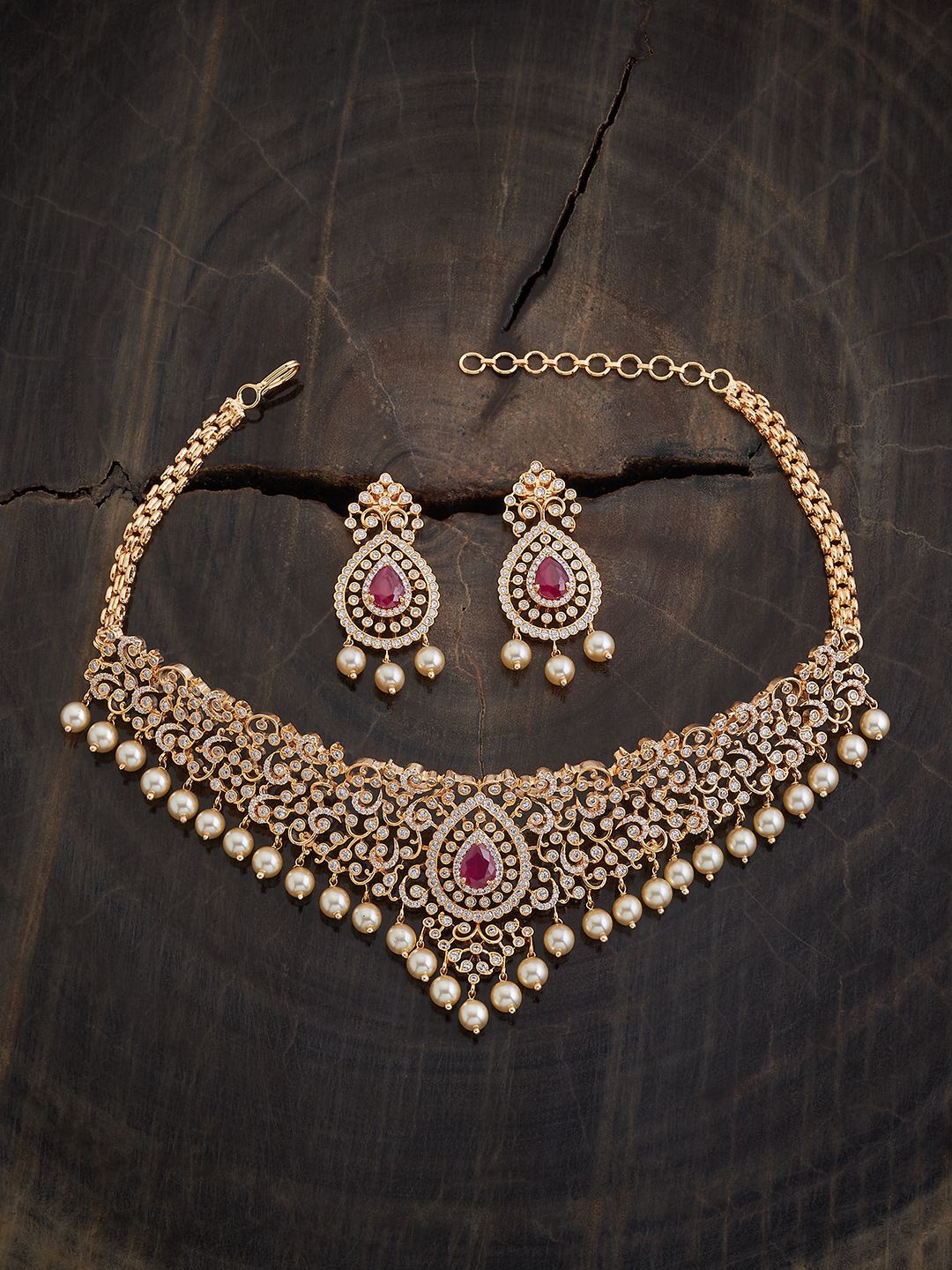 

Kushal's Fashion Jewellery Gold-Plated CZ Stone Studded & Beaded Jewellery Set