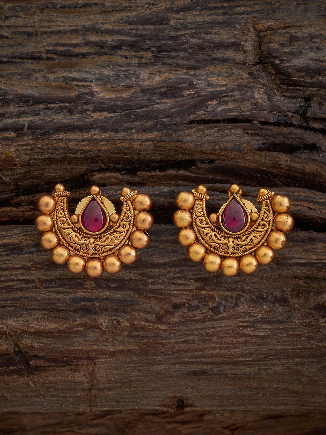

Kushal's Fashion Jewellery Gold Plated Classic Antique Studs, Red