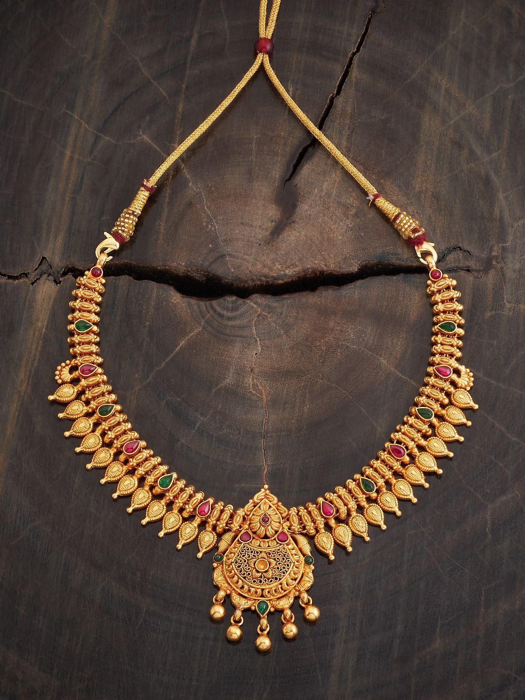 

Kushal's Fashion Jewellery 92.5 Pure Silver Gold Plated Ruby Studded Temple Necklace