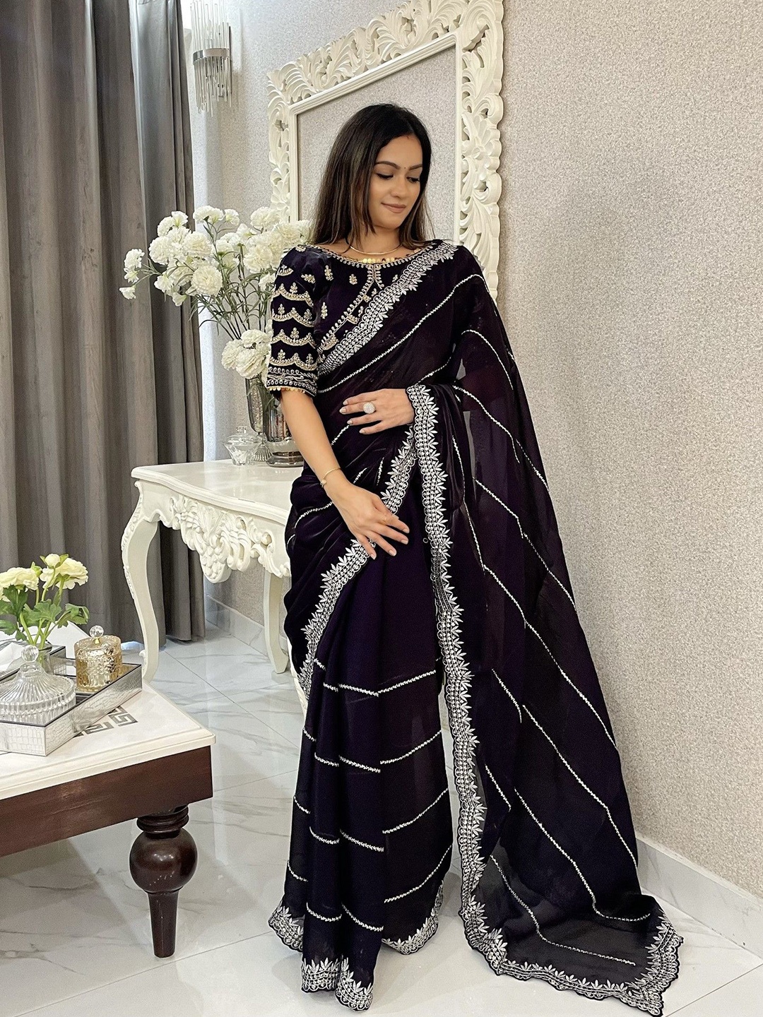 

LeeliPeeri Designer Ethnic Motifs Zari Heavy Work Saree, Purple