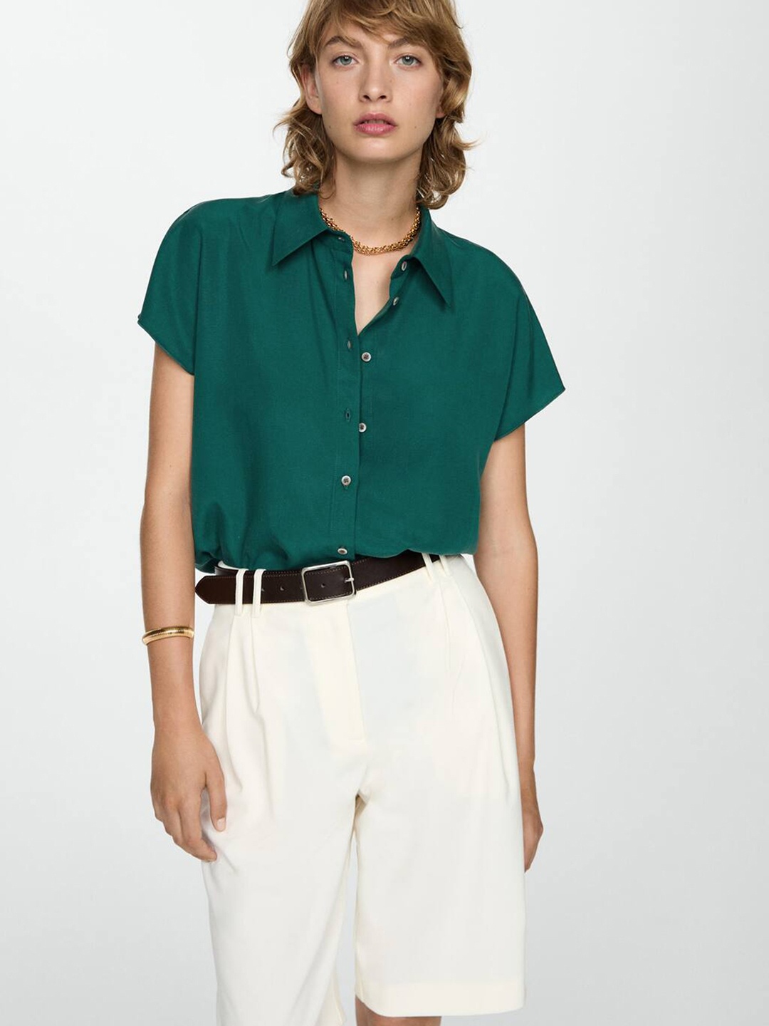 

MANGO Short Sleeves Casual Shirt, Green