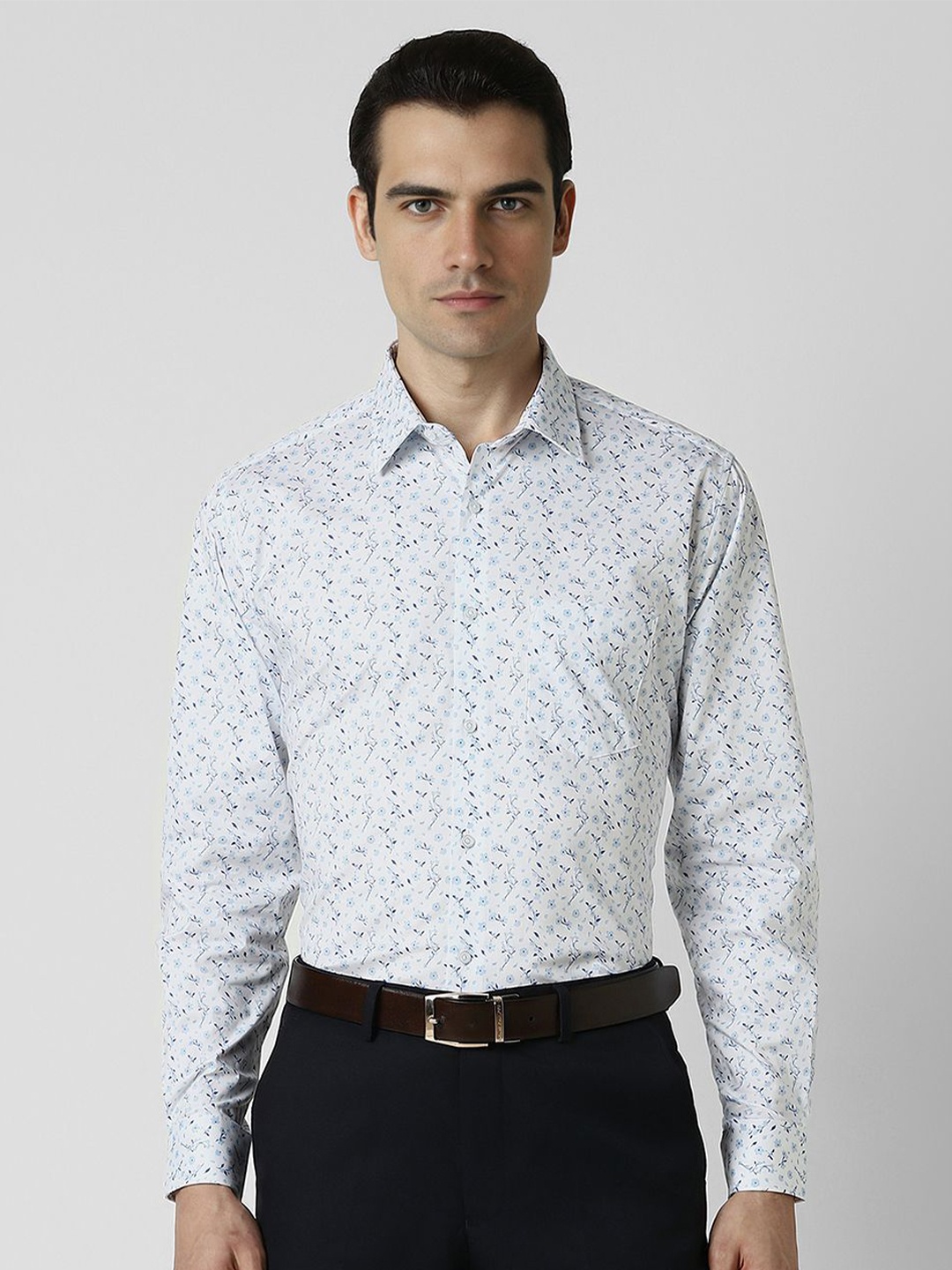 

Van Heusen Men Spread Collar Floral Printed Cotton Slim Fit Formal Shirt, Blue