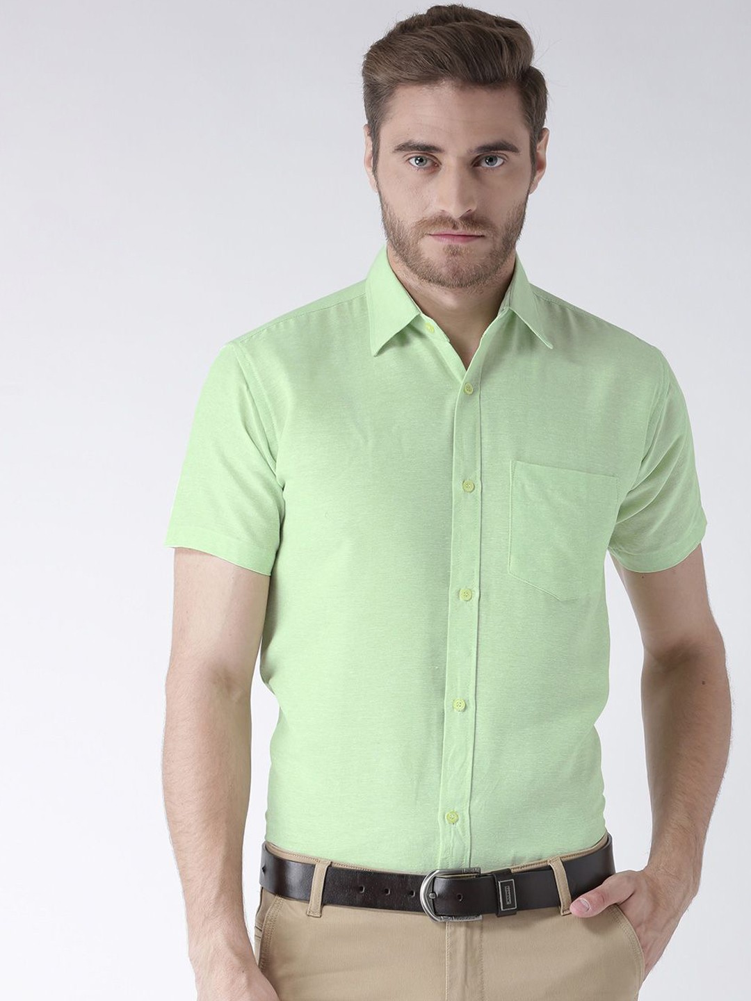 

KLOSET BY RIAG Men Classic Spread Collar Solid Cotton Casual Shirt, Green
