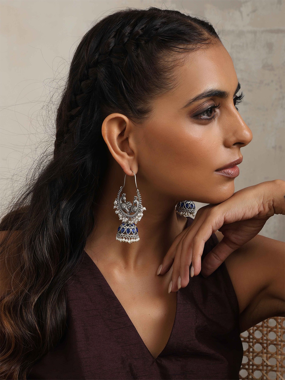 

trueBrowns Brass-Plated Contemporary Oxidised Drop Earrings, Silver