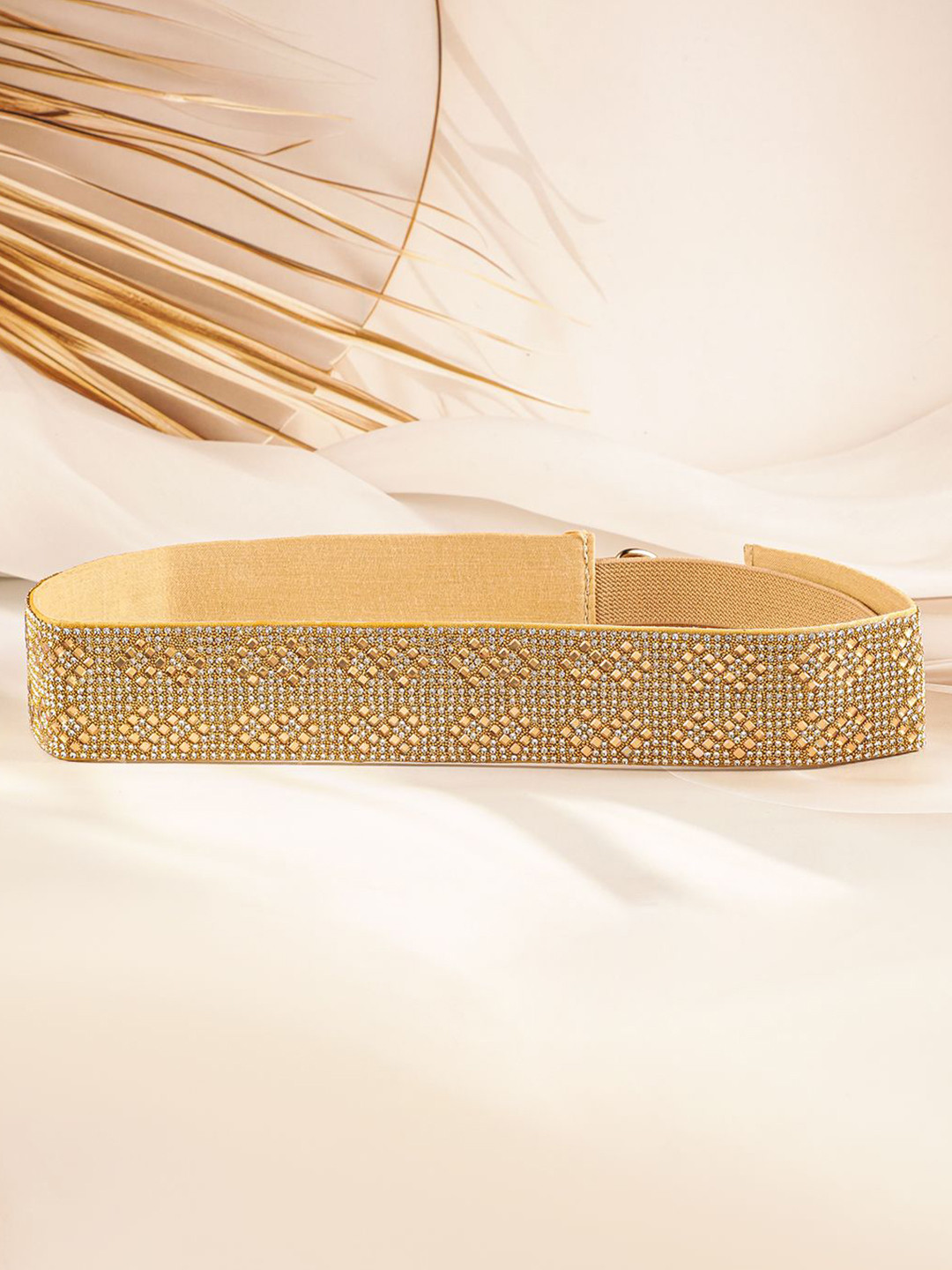 

Rubans Gold-Toned Crystal Zirconia Studded Geometric Design Adjustable Waist Belt