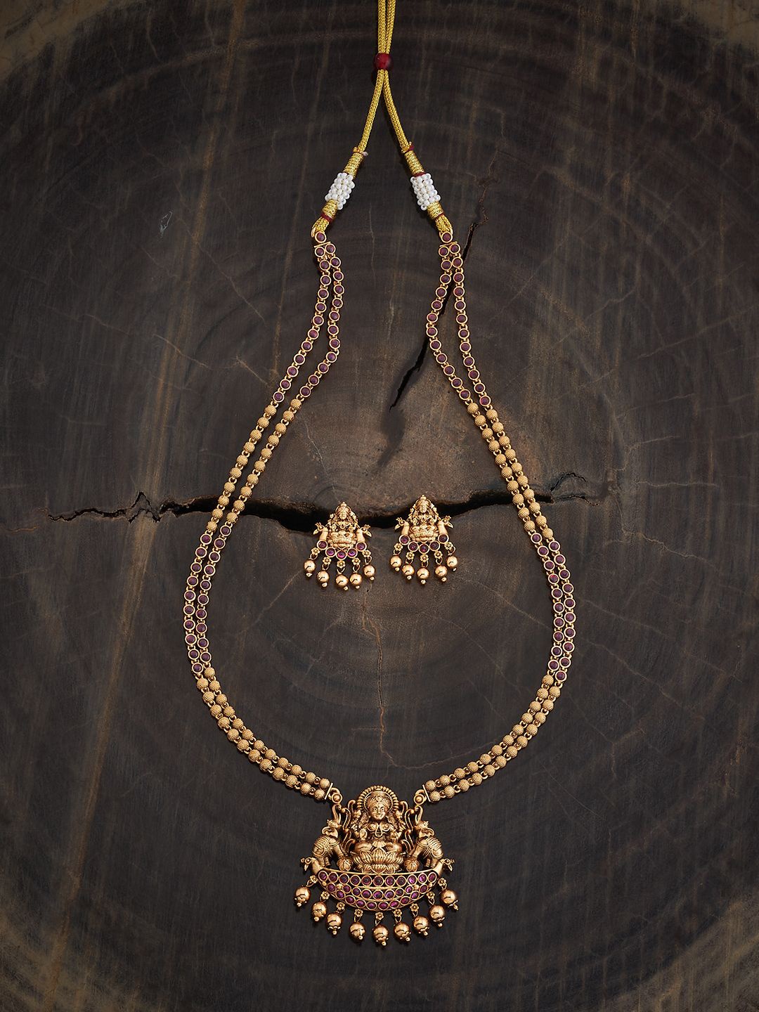 

Kushal's Fashion Jewellery Gold-Plated Stone Studded & Beaded Jewellery Set, Red