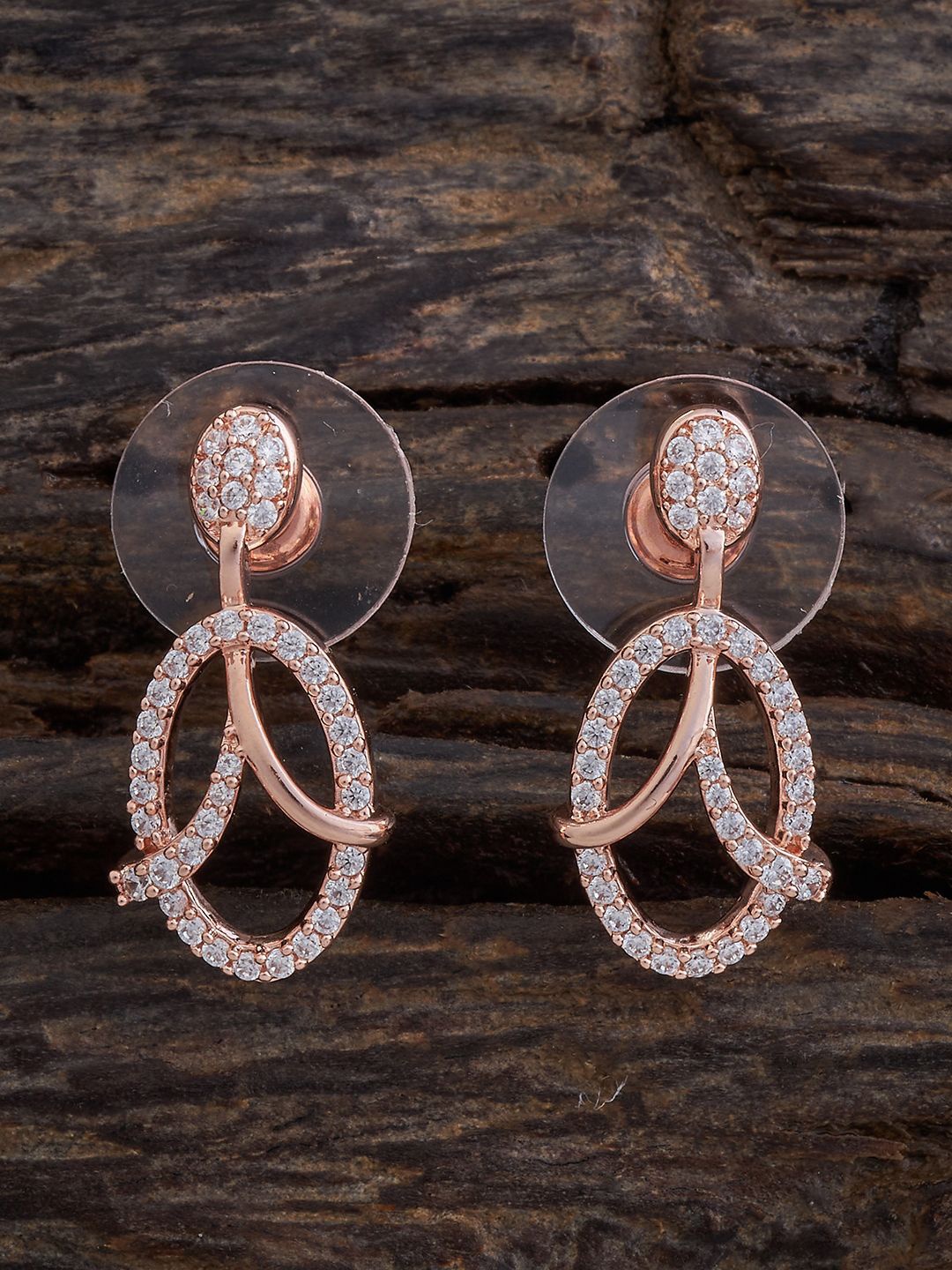 

Kushal's Fashion Jewellery Rose Gold-Plated Cubic Zirconia Leaf Shaped Drop Earrings
