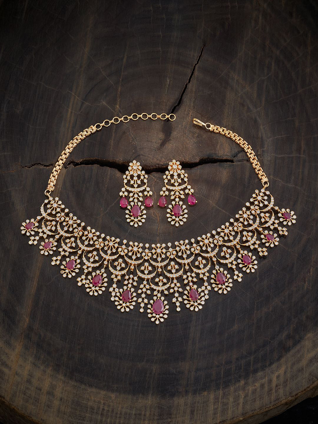 

Kushal's Fashion Jewellery Ruby Gold-Plated Cubic Zirconia Studded Jewellery Set
