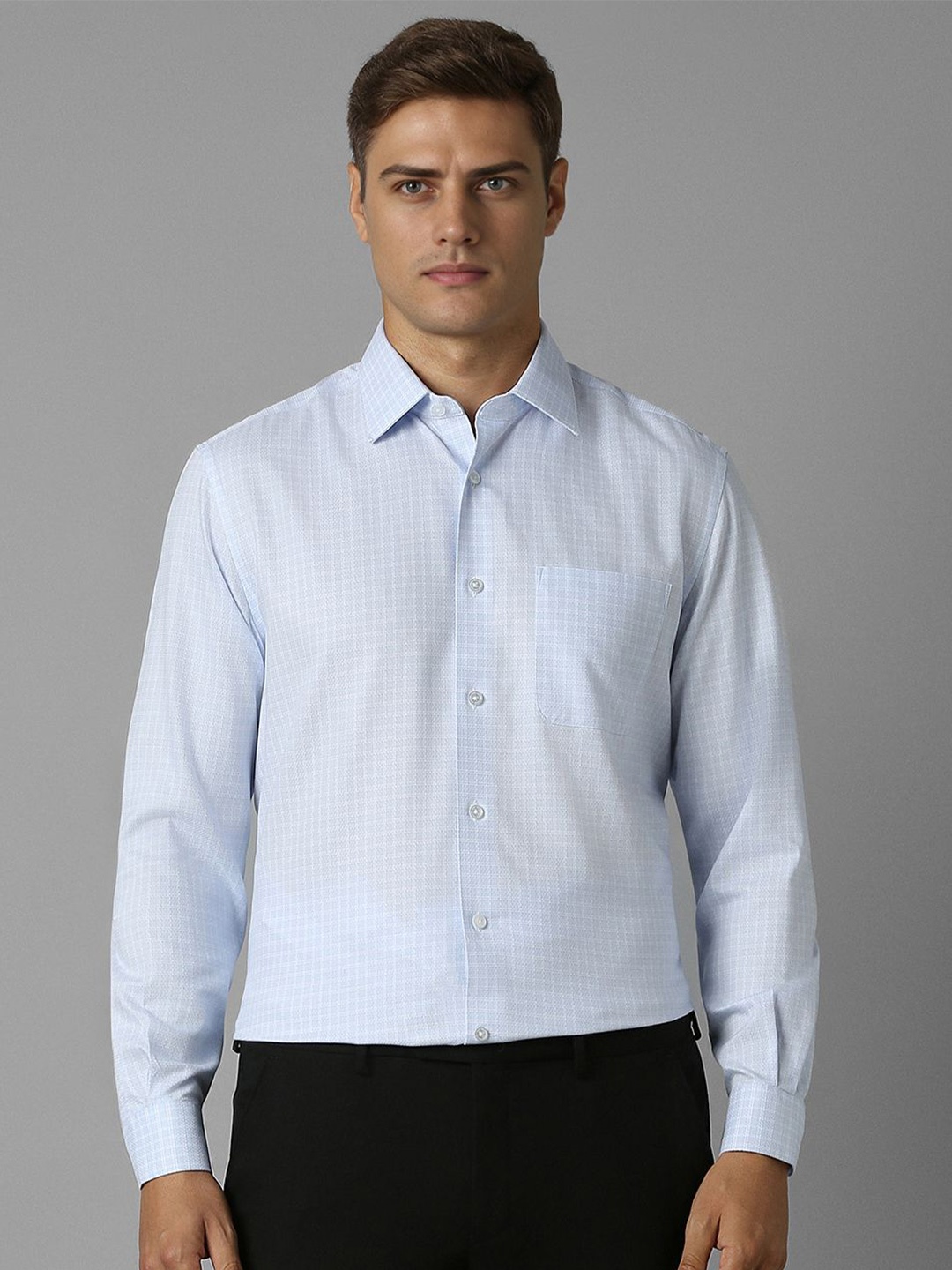 

Louis Philippe Men Classic Cutaway Collar Micro Checked Cotton Formal Shirt, Blue