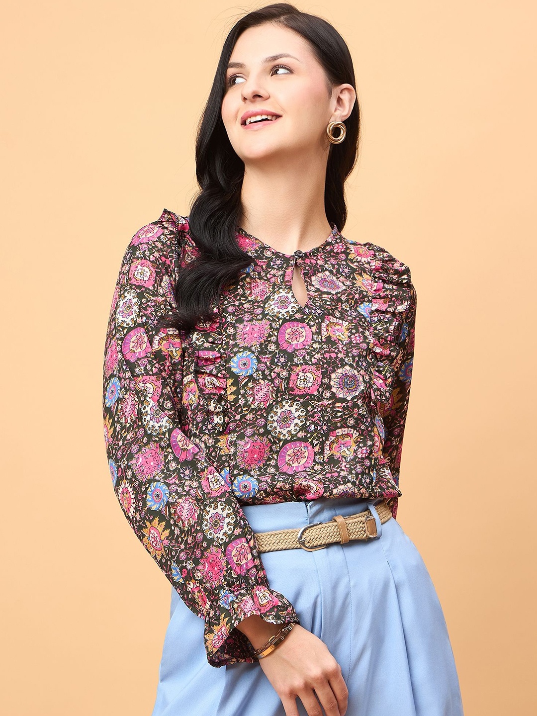 

NEESH Women Floral Printed Round Neck Top, Pink