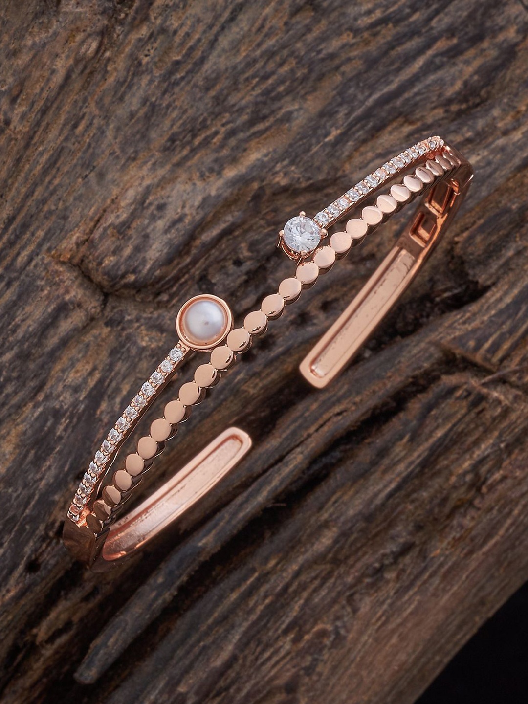 

Kushal's Fashion Jewellery Rose Gold-Plated Cubic Zirconia Kada Bracelet