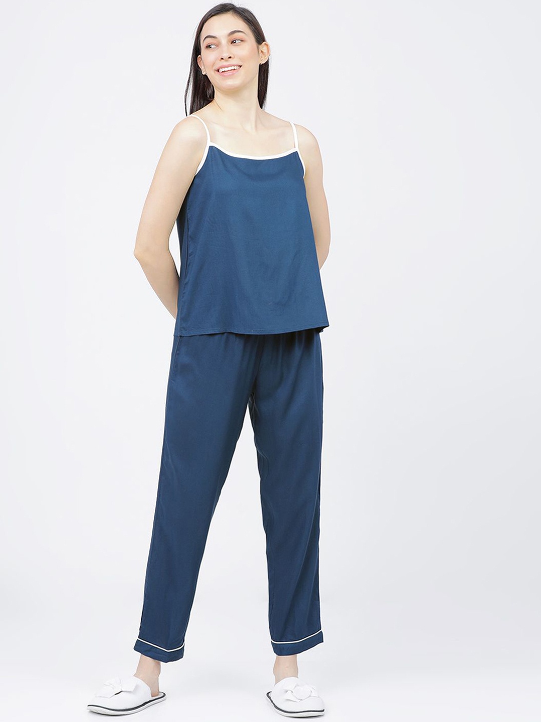 

Tokyo Talkies Women Sleeveless Shoulder Straps Night suit, Teal