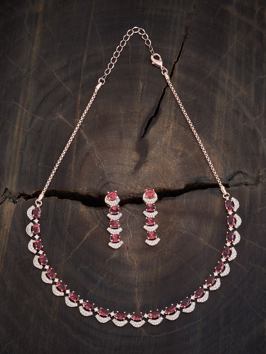 

Kushal's Fashion Jewellery Rose Gold Plated Cubic Zirconia Stones Studded Jewellery Set