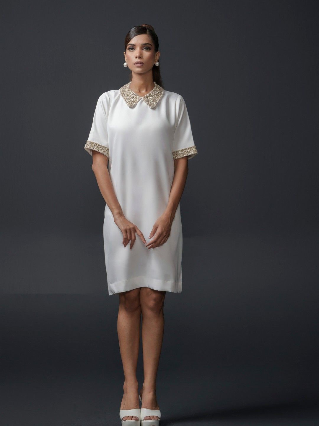 

KINA Peter Pan Collar A-Line Dress, White