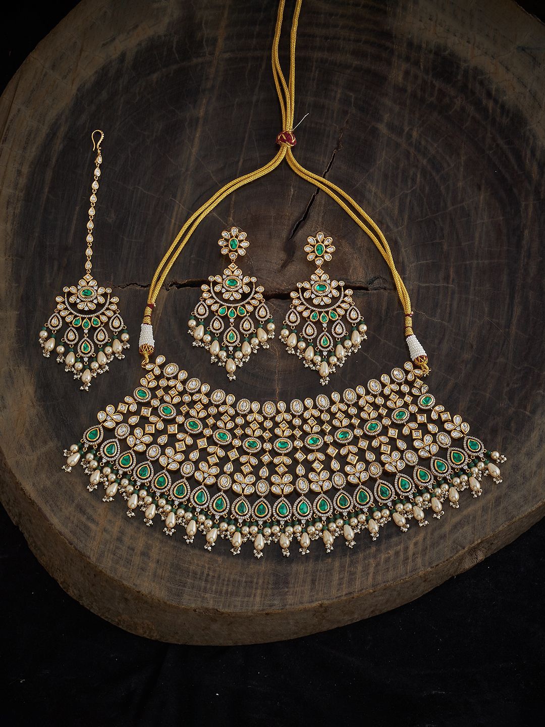 

Kushal's Fashion Jewellery Kundan Studded & Beaded Jewellery Set, Gold