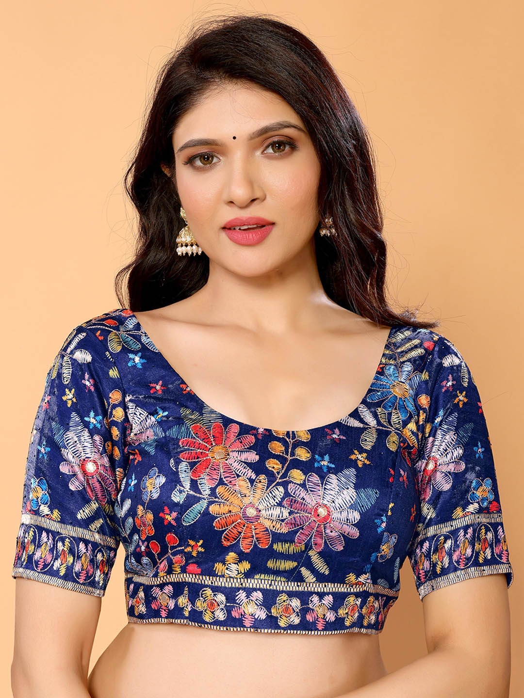 

ALAGINI Women Digital Printed Silk Saree Blouse, Blue