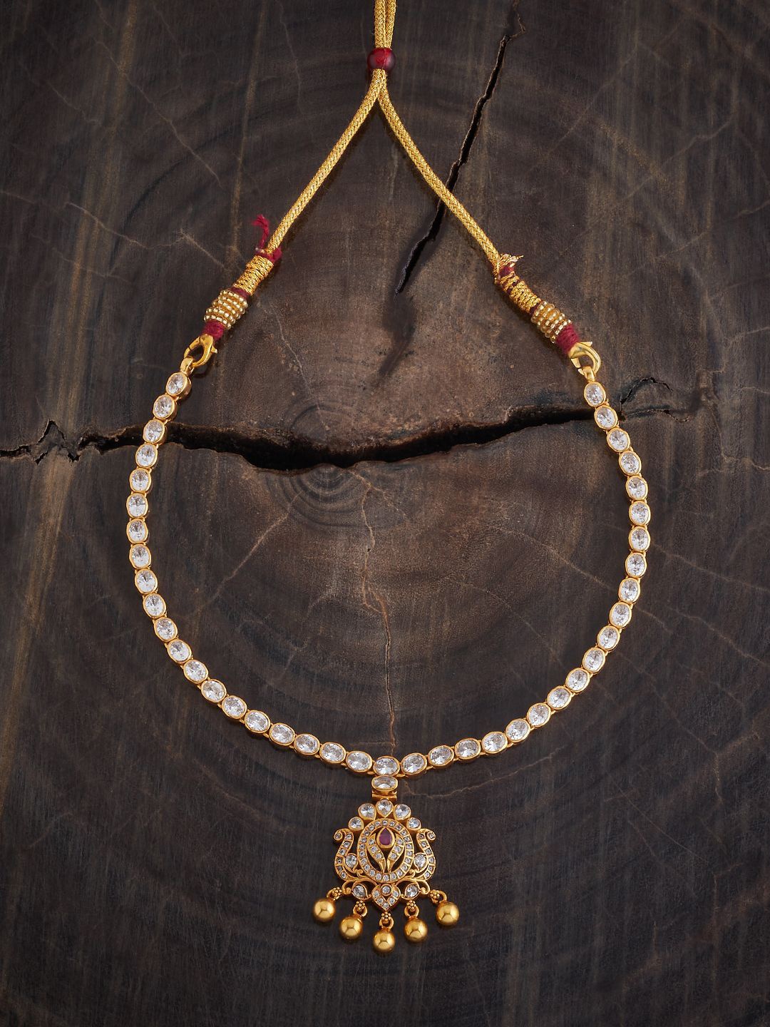 

Kushal's Fashion Jewellery 92.5 Pure Silver Gold-Plated Stone Studded Temple Necklace