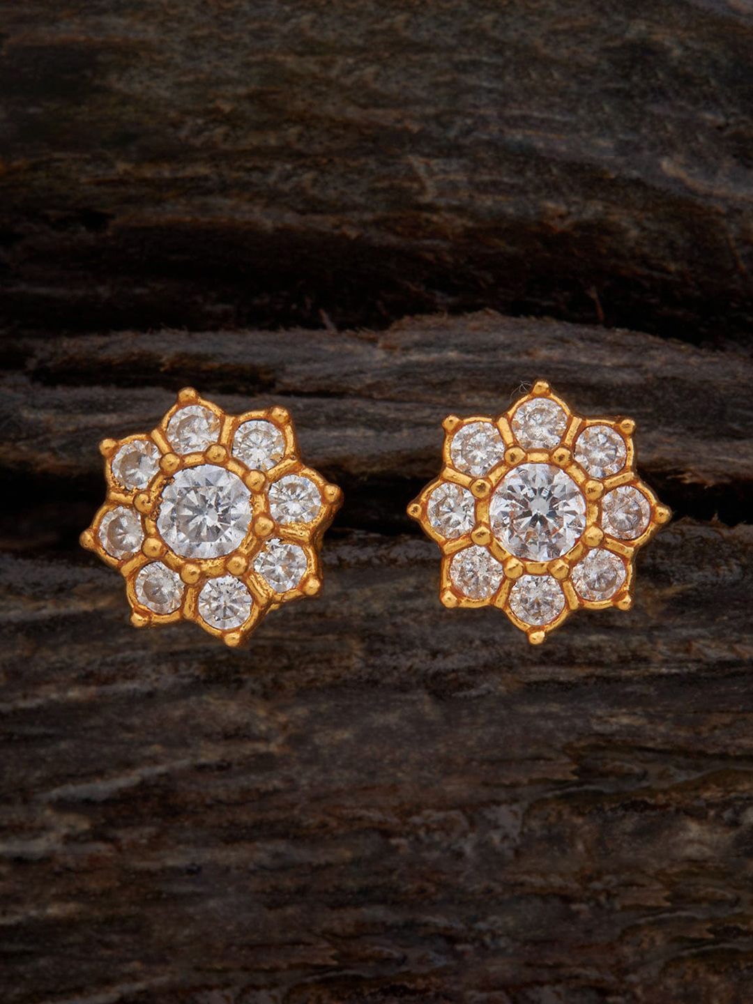 

Kushal's Fashion Jewellery 92.5 Pure Silver Gold-Plated Stones Studded Floral Studs