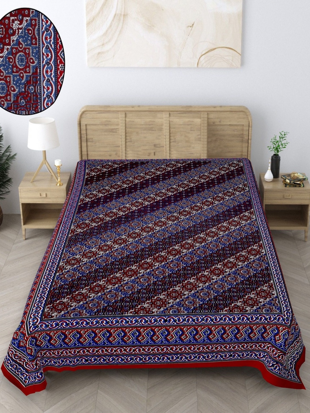 

Texstylers Maroon & Blue Floral 140 TC Single Bedsheet with Pillow Covers