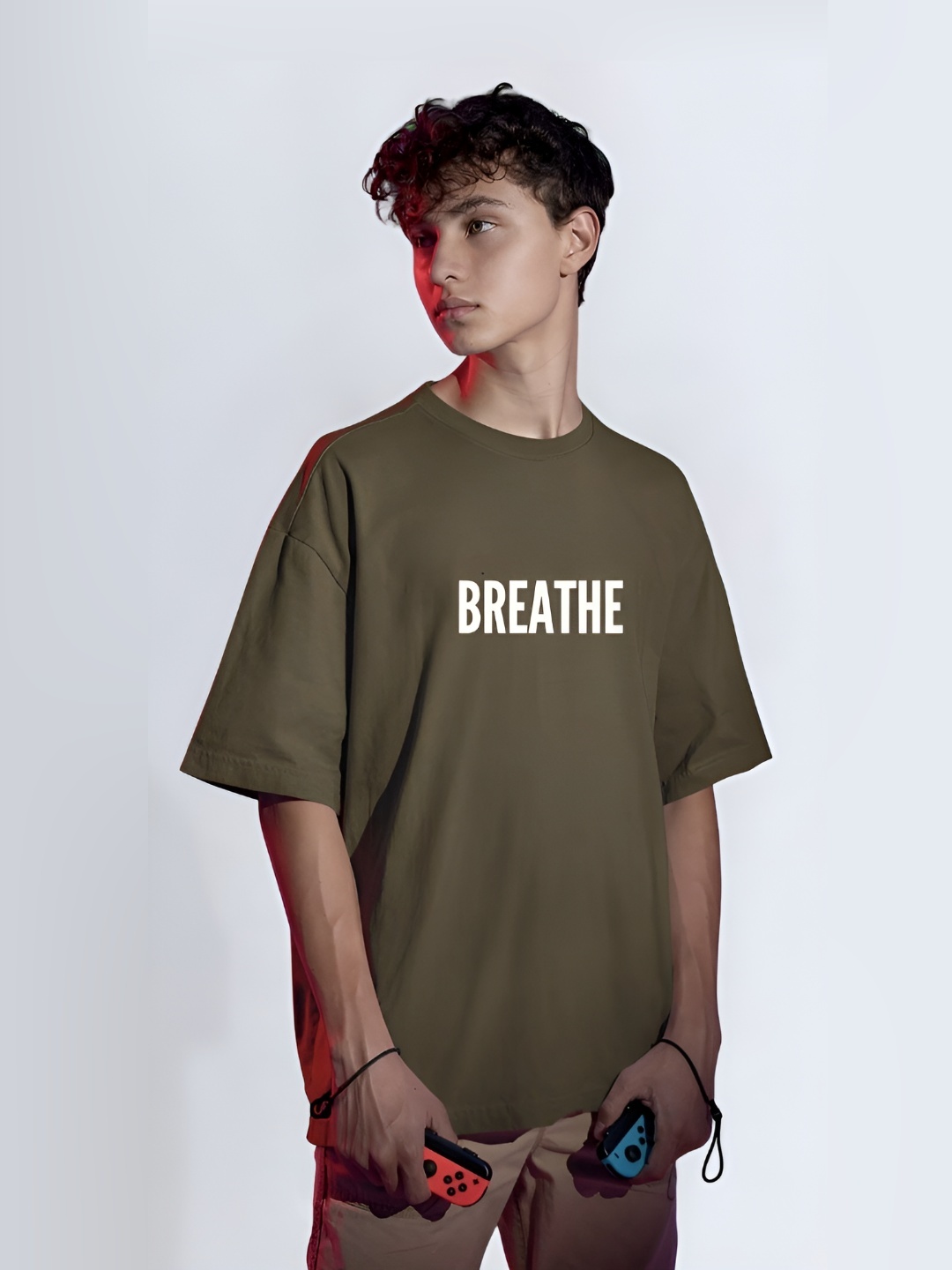 

TBS- THE BARGAIN STREET Men Bio Finish Floral Printed Round Neck Cotton Oversized T-shirt, Olive