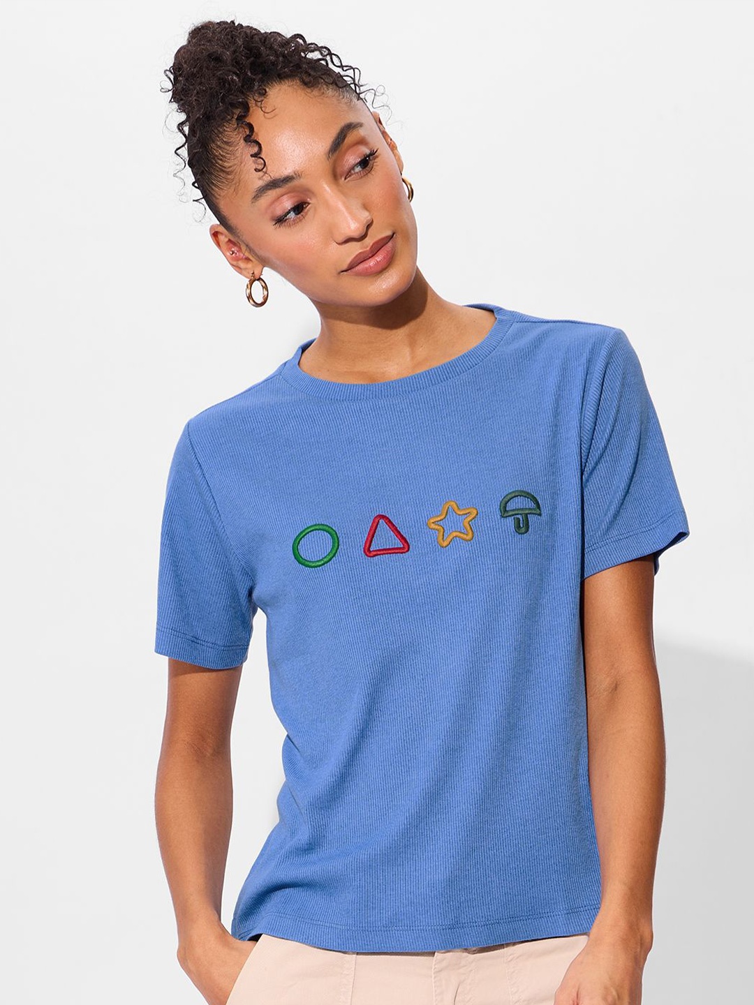 

The Souled Store Women Printed T-shirt, Blue