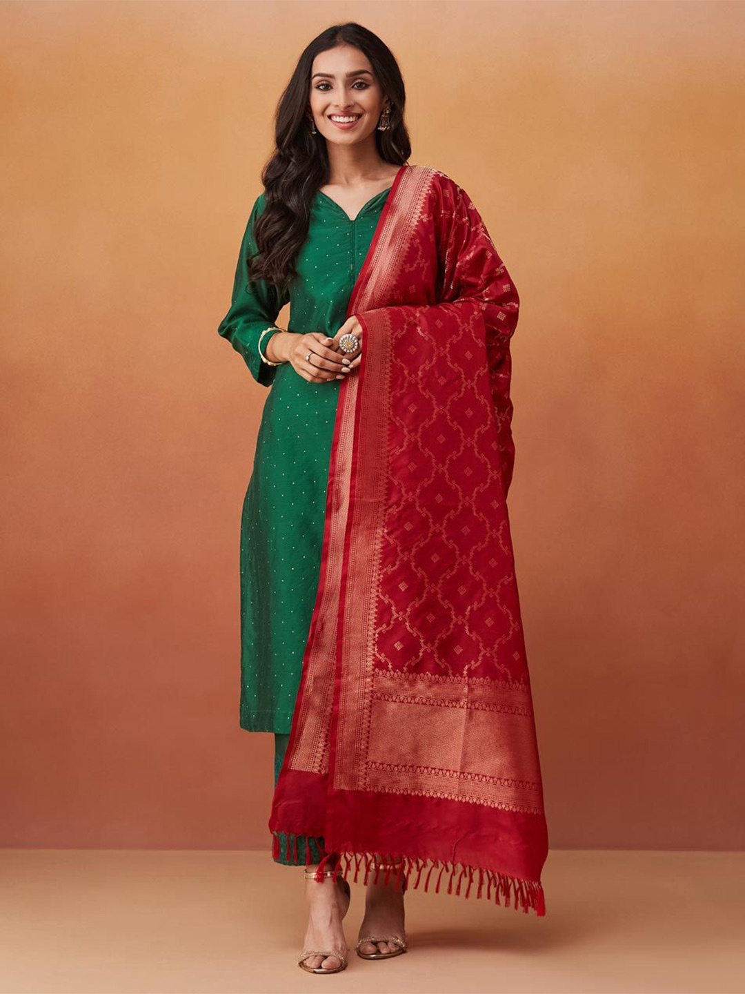 

Fabindia Ethnic Motifs Woven Design Dupatta, Red