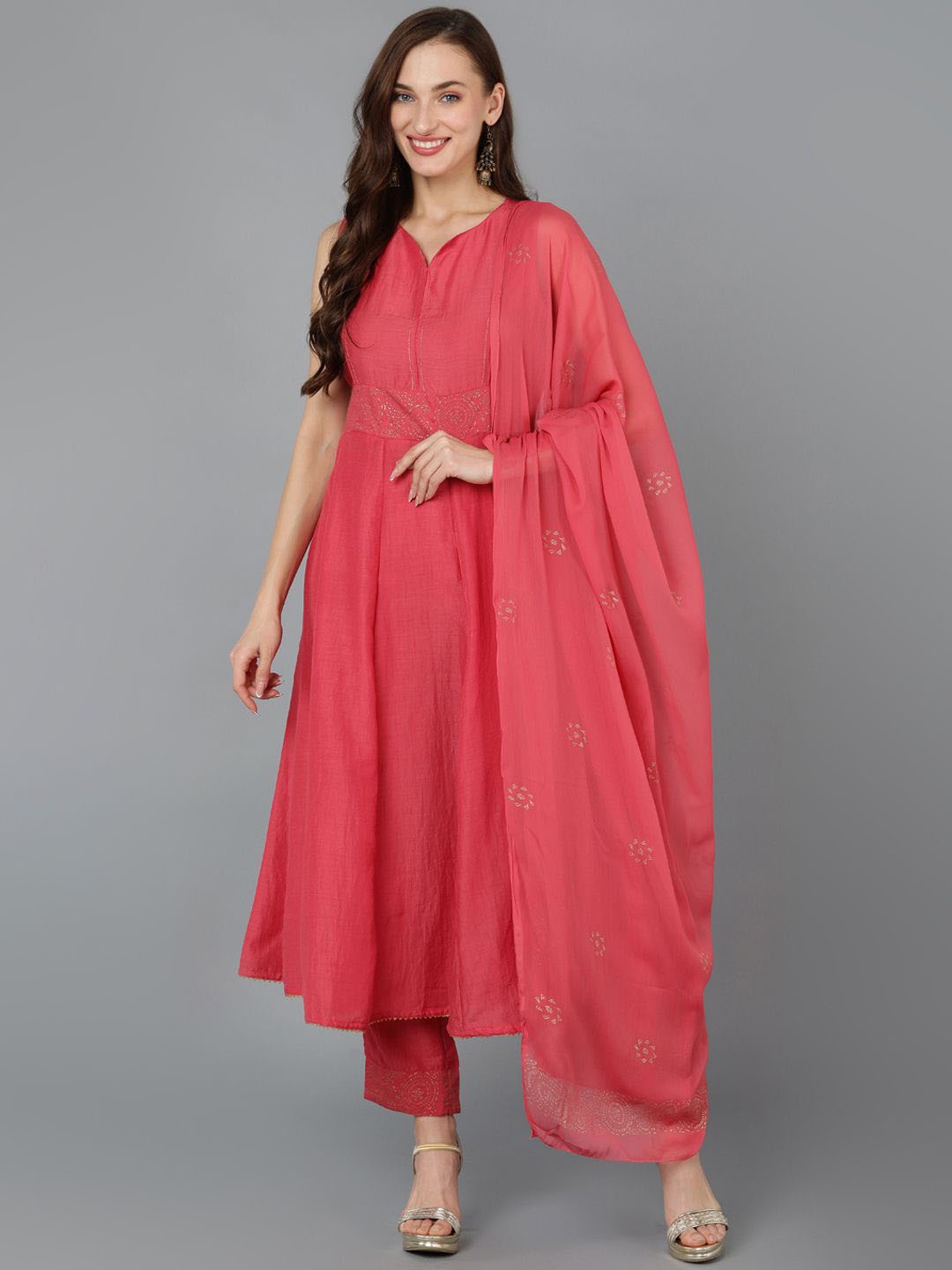 

KALINI Women Empire Kurta with Trousers & With Dupatta, Peach