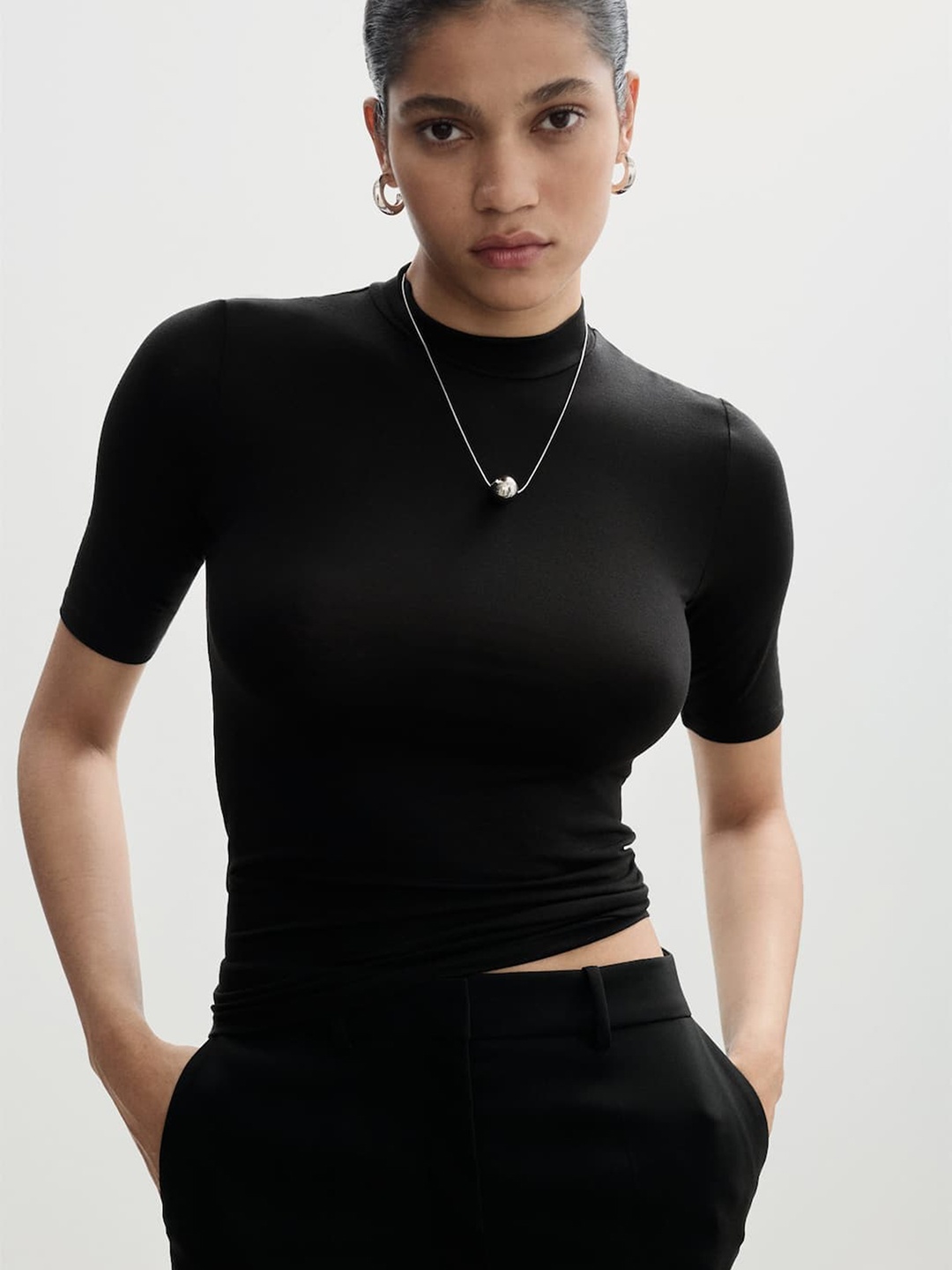 

MANGO Fitted Short Sleeves T-shirt, Black