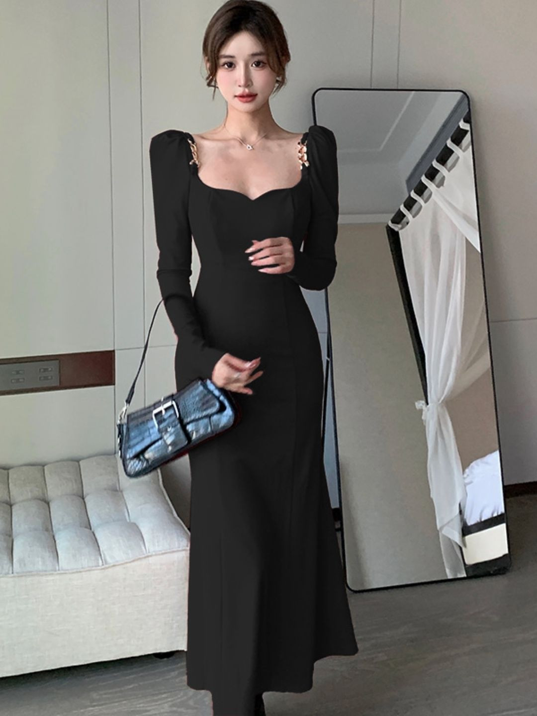 

KPOP Women Bodycon Maxi Dress, Black