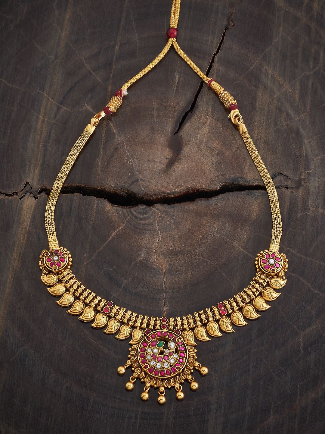 

Kushal's Fashion Jewellery 92.5 Pure Silver Gold-Plated Ruby Studded Necklace