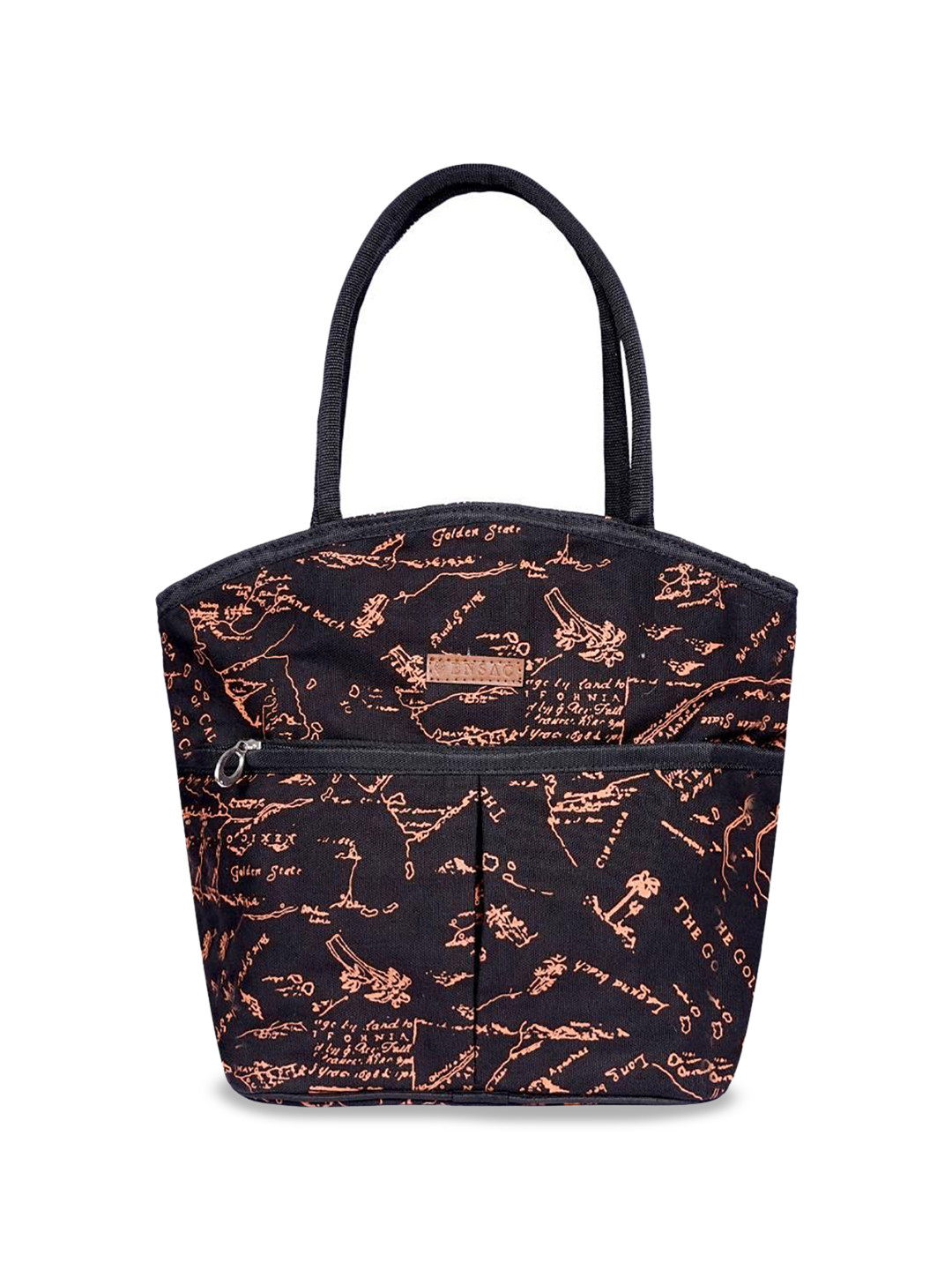 

ENSAC Women Printed Cotton Structured Handheld Bag, Black