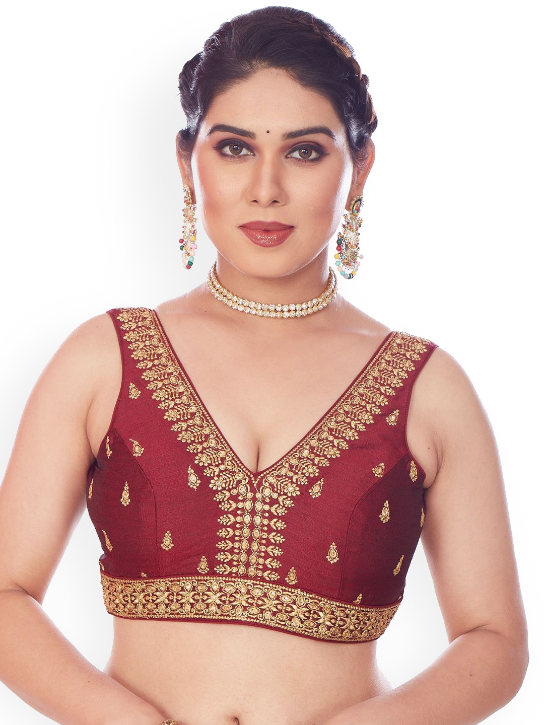 

Mmore Embroidered Saree Blouse, Maroon