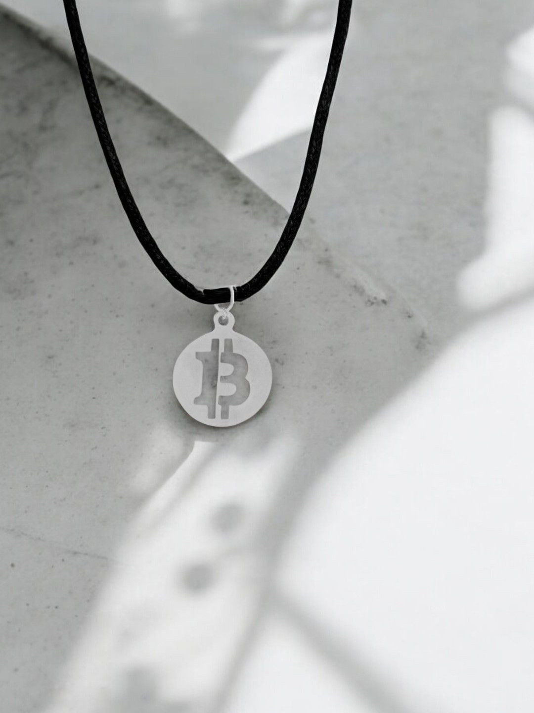 

Goldnera Men Circular Pendant with Black Cord, Silver