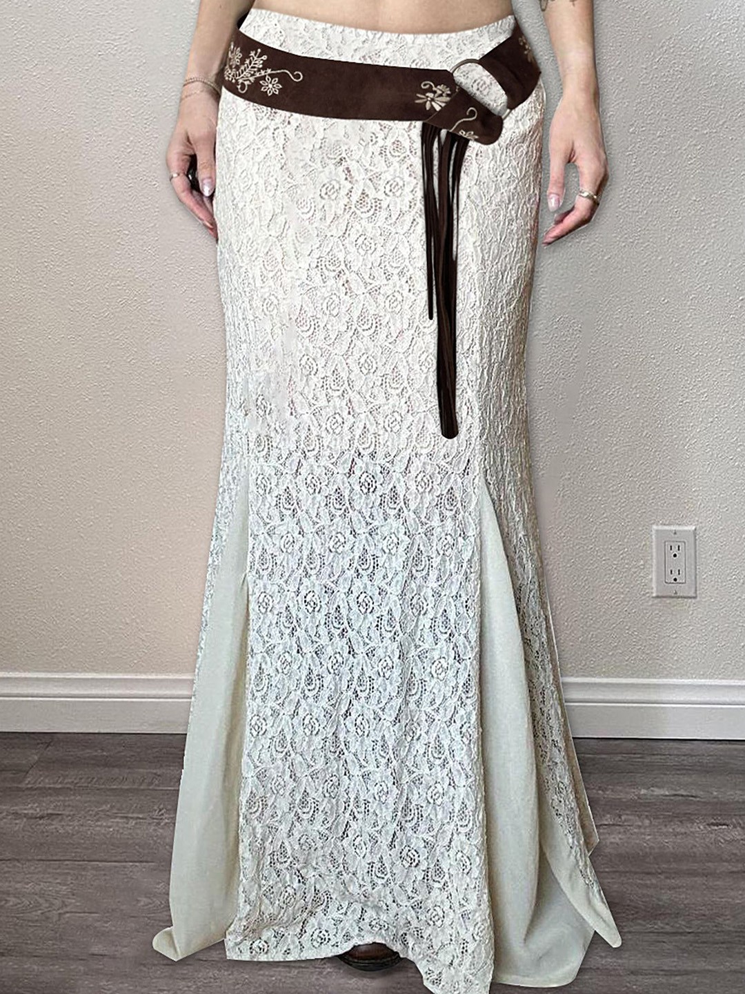 

LULU & SKY Patchwork Low Rise Maxi Skirt, Off white