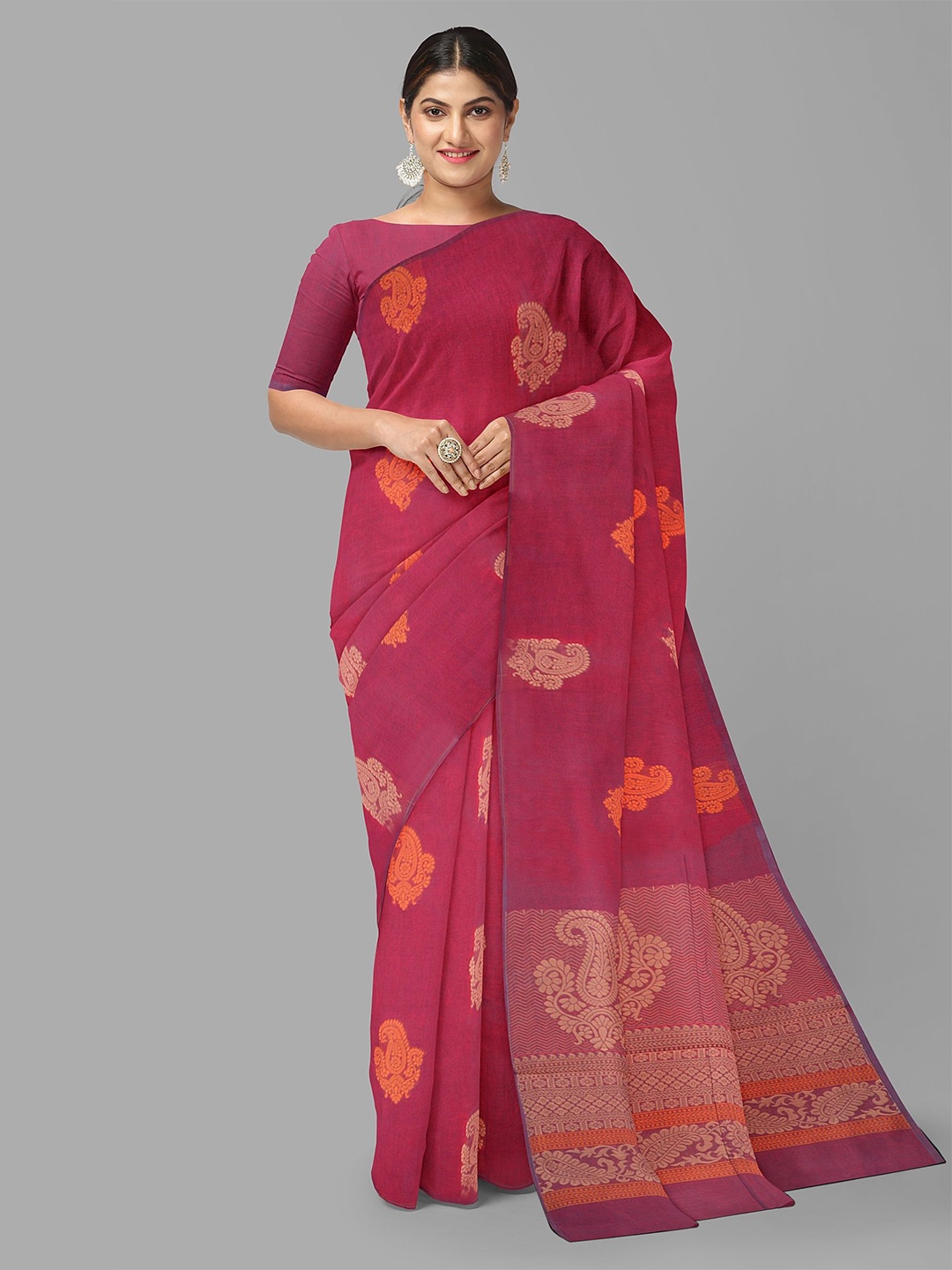 

The Chennai Silks Ethnic Motifs Zari Pure Cotton Kovai Saree, Maroon