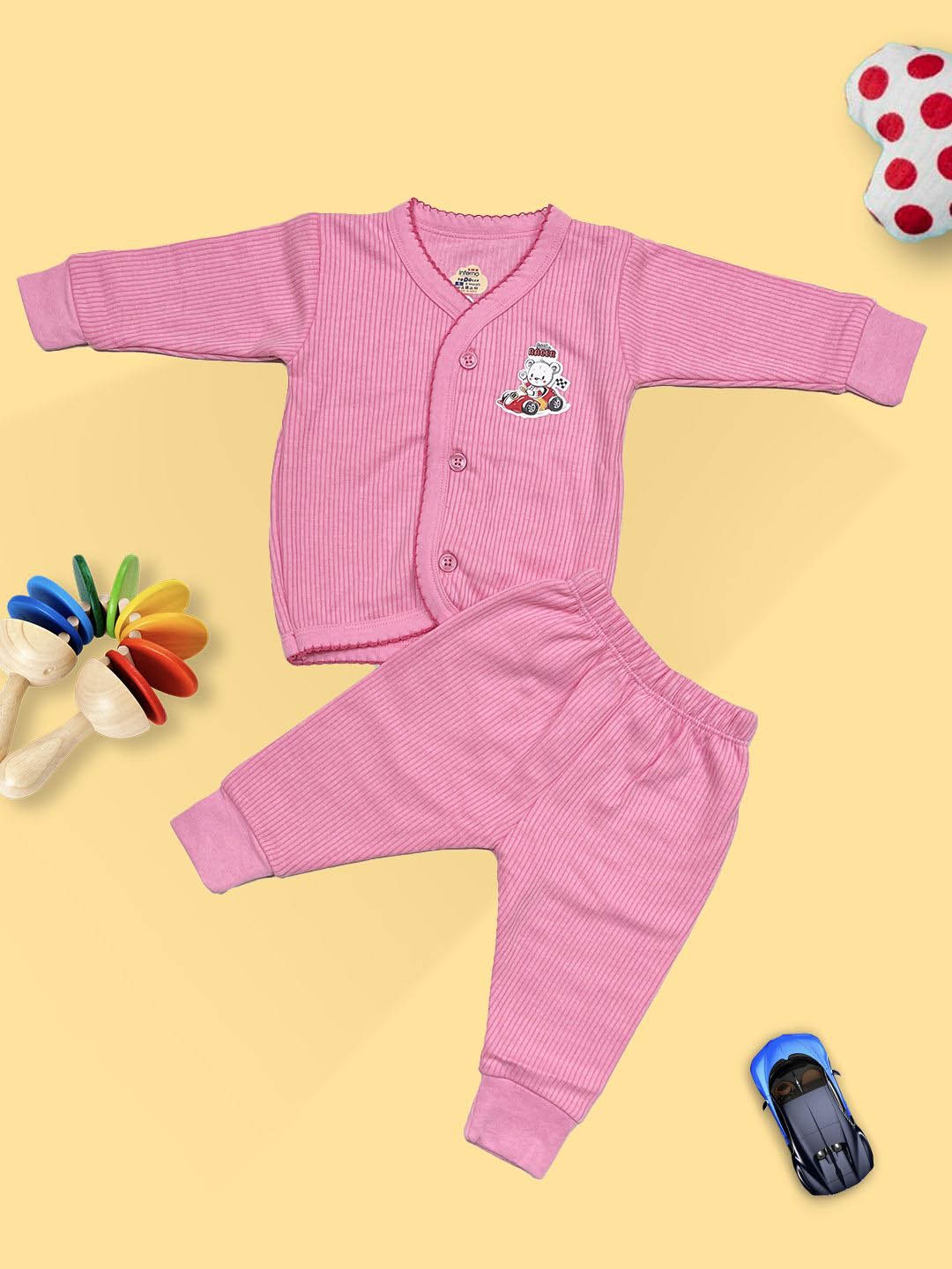 

INFERNO Infants Pack Of 2 Ribbed Cotton Thermal Set, Pink