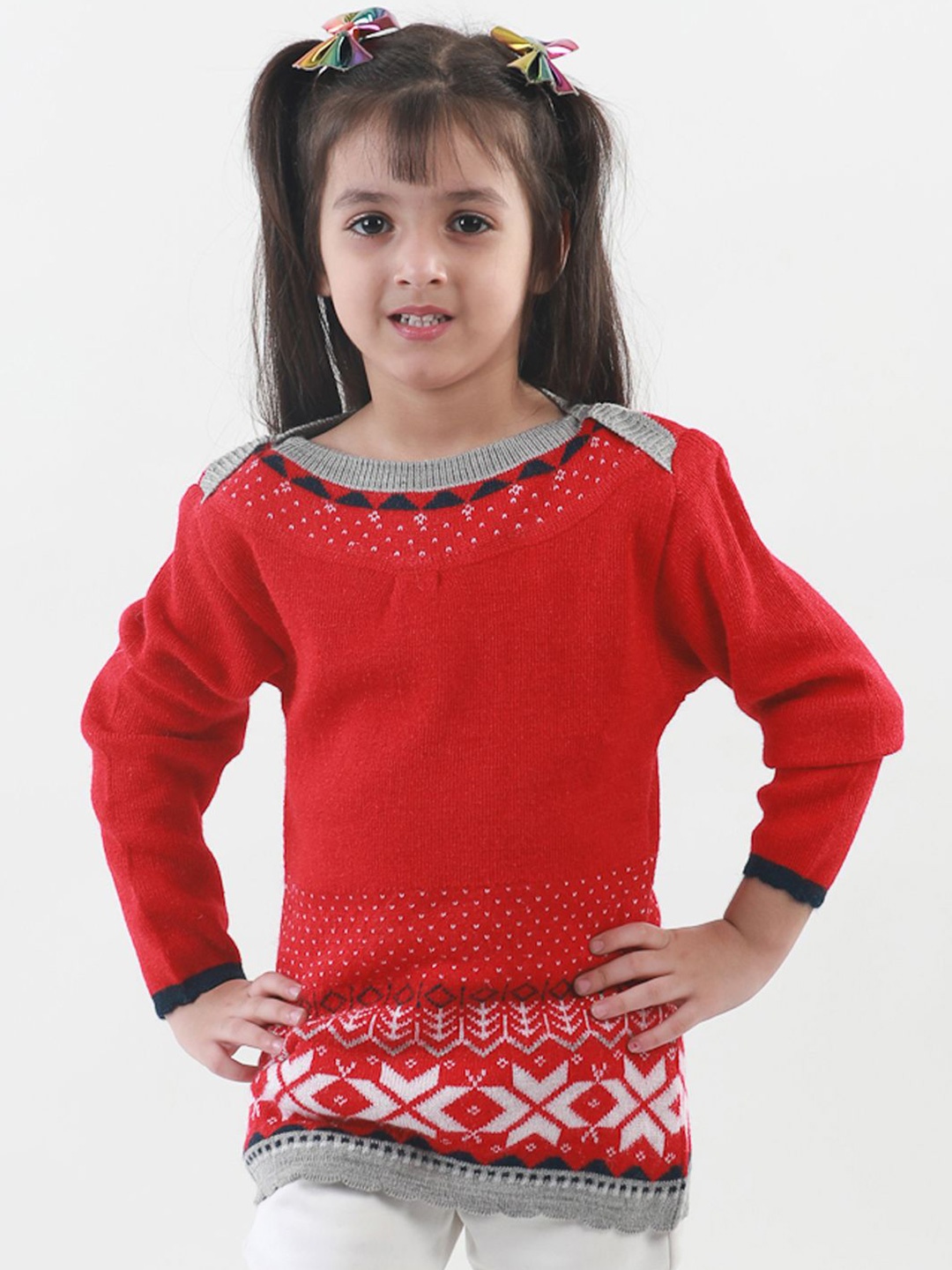 

KNITCO Girls Round Neck Pullover, Red