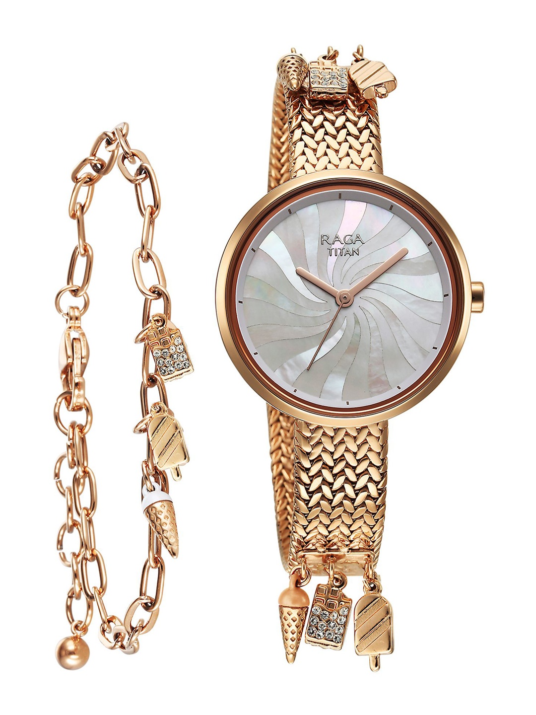 

Titan Women Brass Embellished Dial & Bracelet Style Straps Analogue Watch 95253WM01F, Rose gold