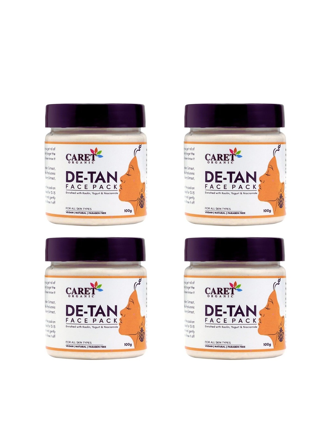 

CARET ORGANIC Set Of 4 De-Tan Face Pack - 100 g Each, White