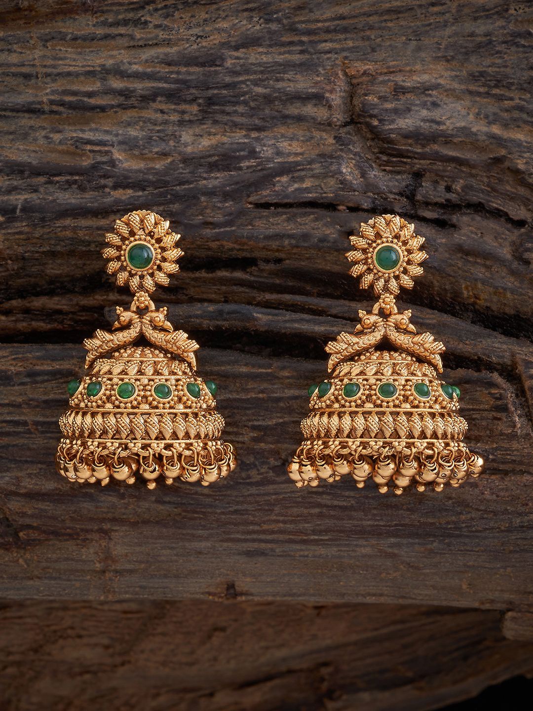 

Kushal's Fashion Jewellery Gold-Plated Stones Studded Dome Shaped Jhumkas