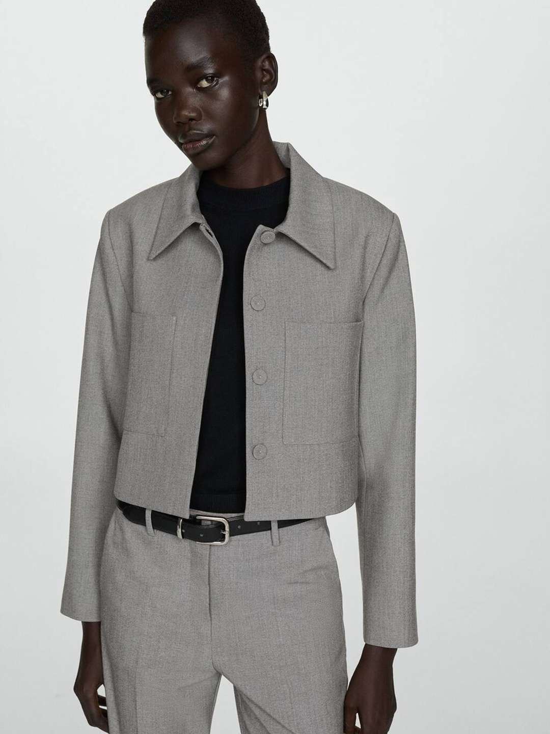 

MANGO Crop Tailored Blazer, Grey
