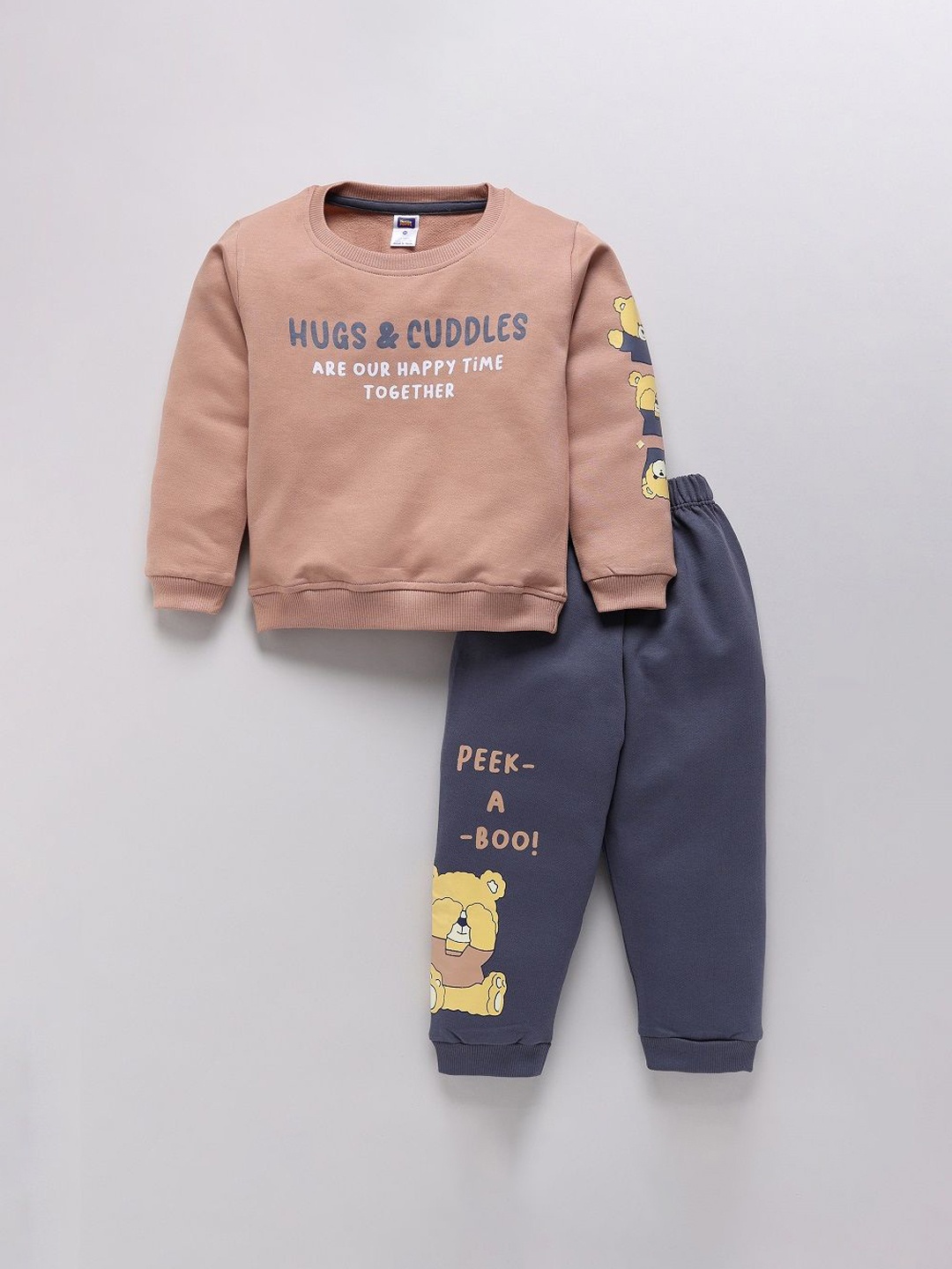 

Nottie Planet Boys Round Neck Pure Cotton Sweatshirt with Joggers, Peach