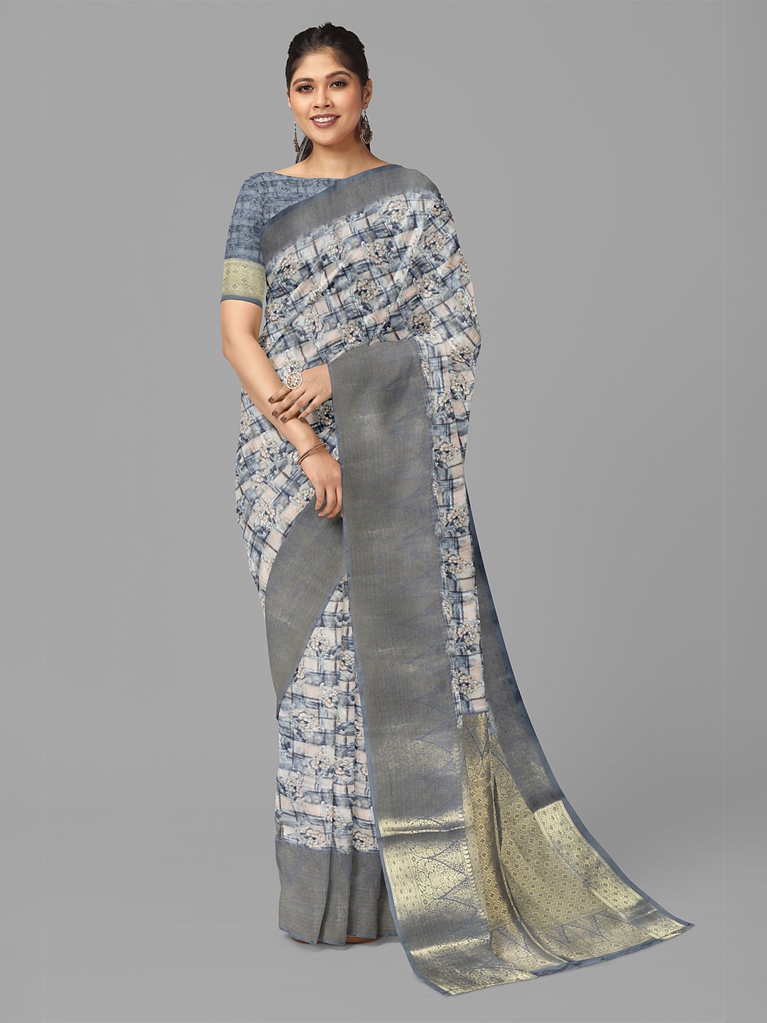 

The Chennai Silks Floral Zari Saree, Grey
